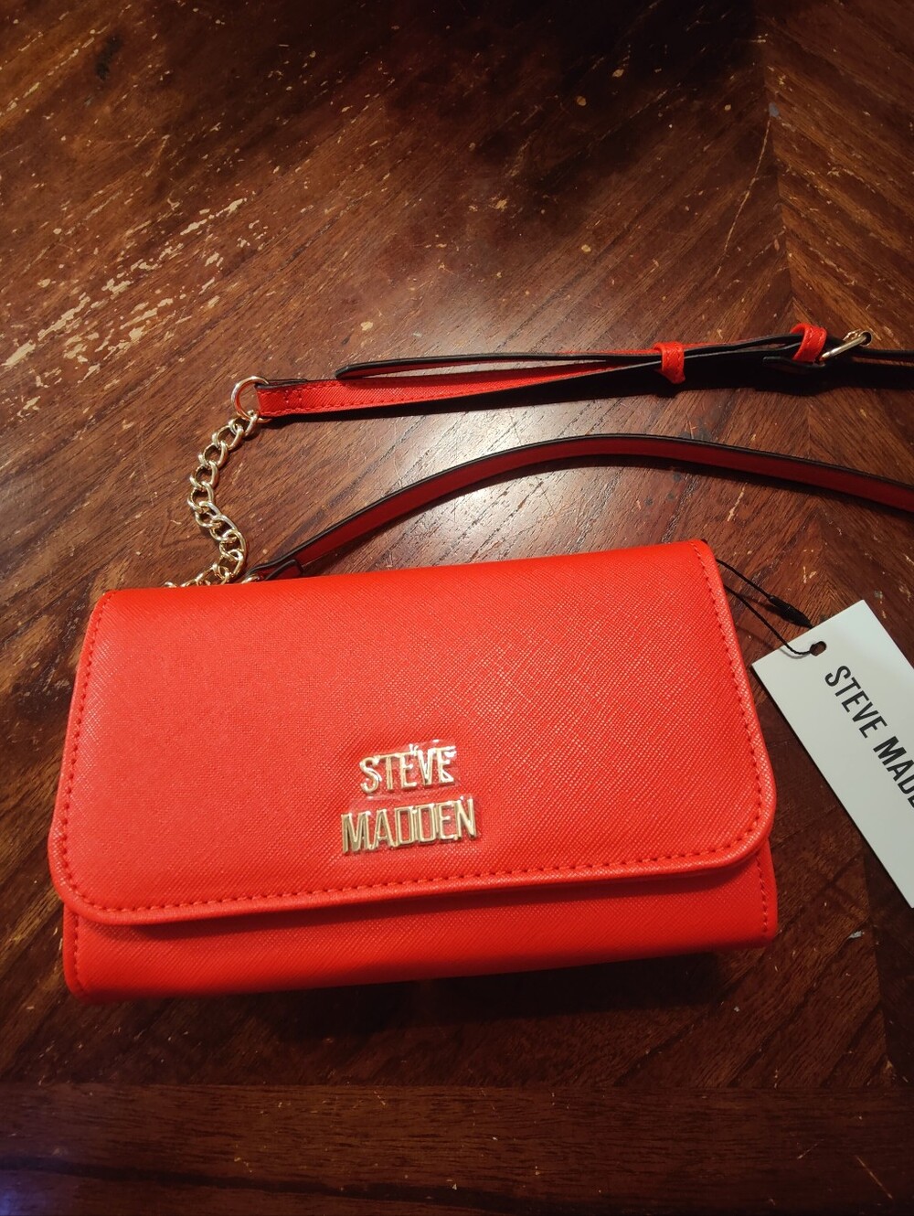 Steve Madden Red Crossbody Wallet Bag with Gold Chain